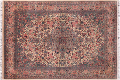 handmade Traditional Basarabian Ivory Pink Hand Knotted RECTANGLE 100% WOOL area rug 9x12