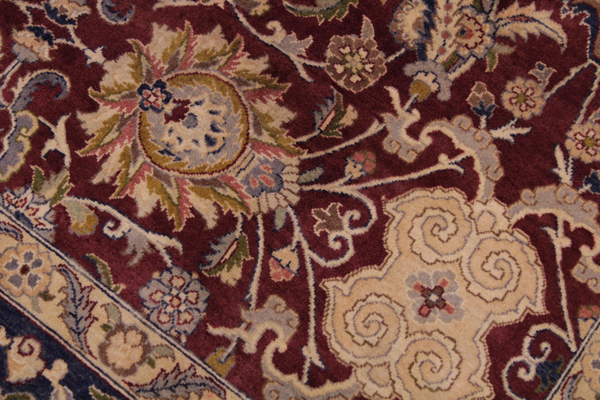 handmade Traditional Agra Maroon Blue Hand Knotted RECTANGLE 100% WOOL area rug 9x12