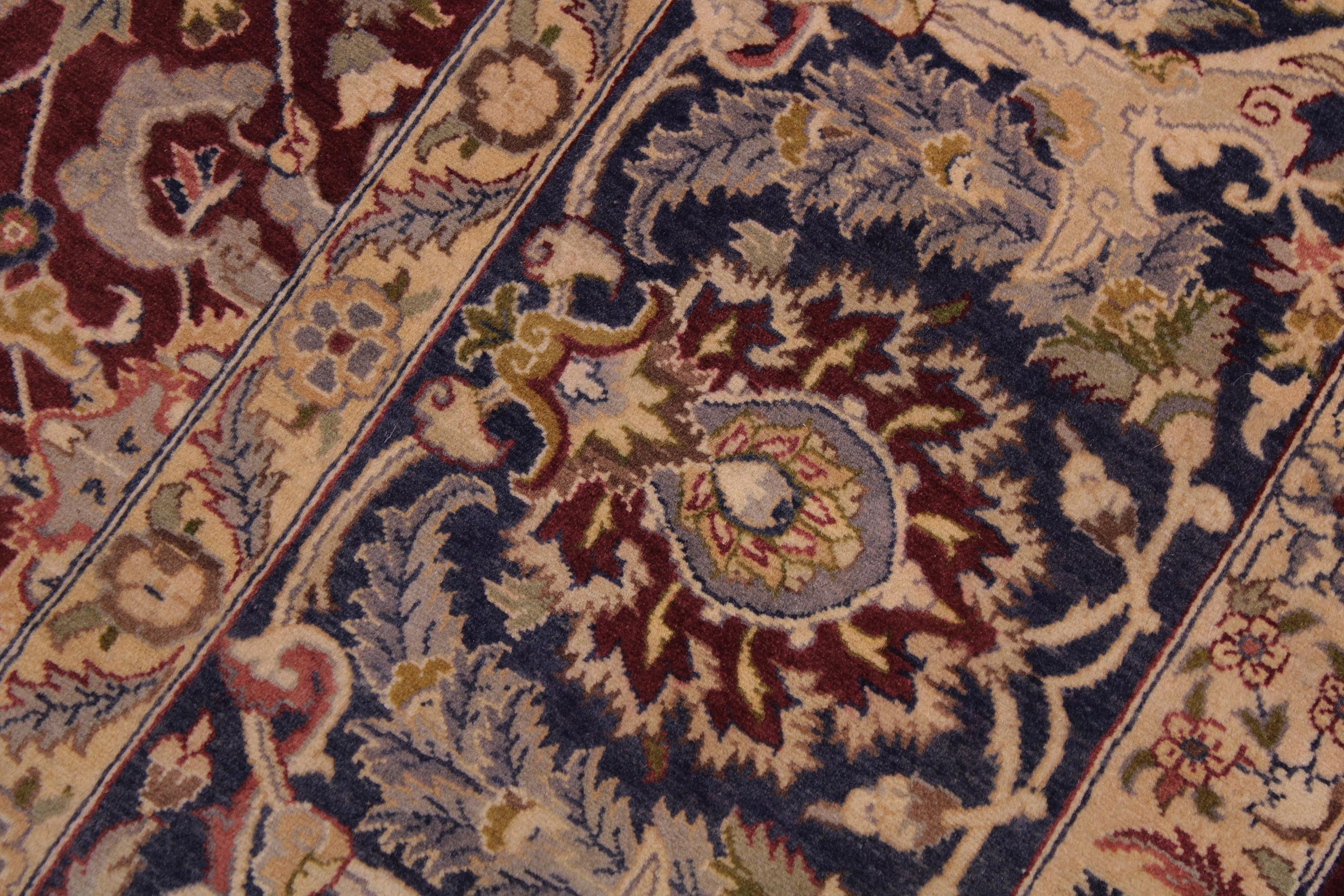 handmade Traditional Agra Maroon Blue Hand Knotted RECTANGLE 100% WOOL area rug 9x12
