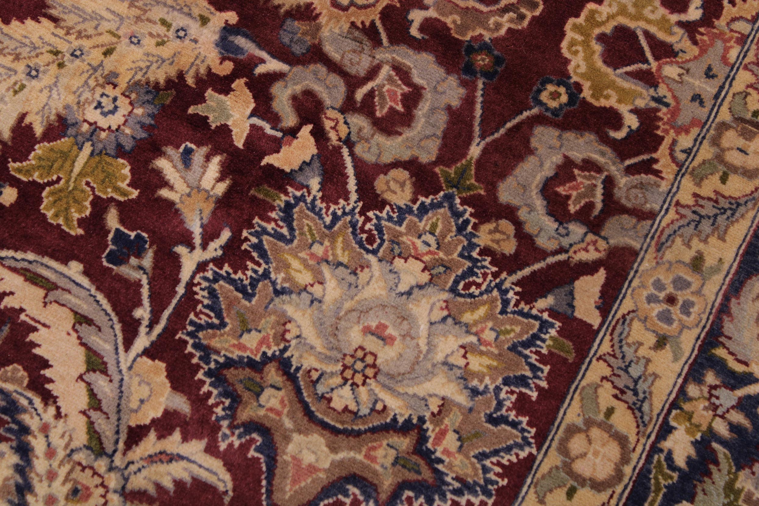 handmade Traditional Agra Maroon Blue Hand Knotted RECTANGLE 100% WOOL area rug 9x12