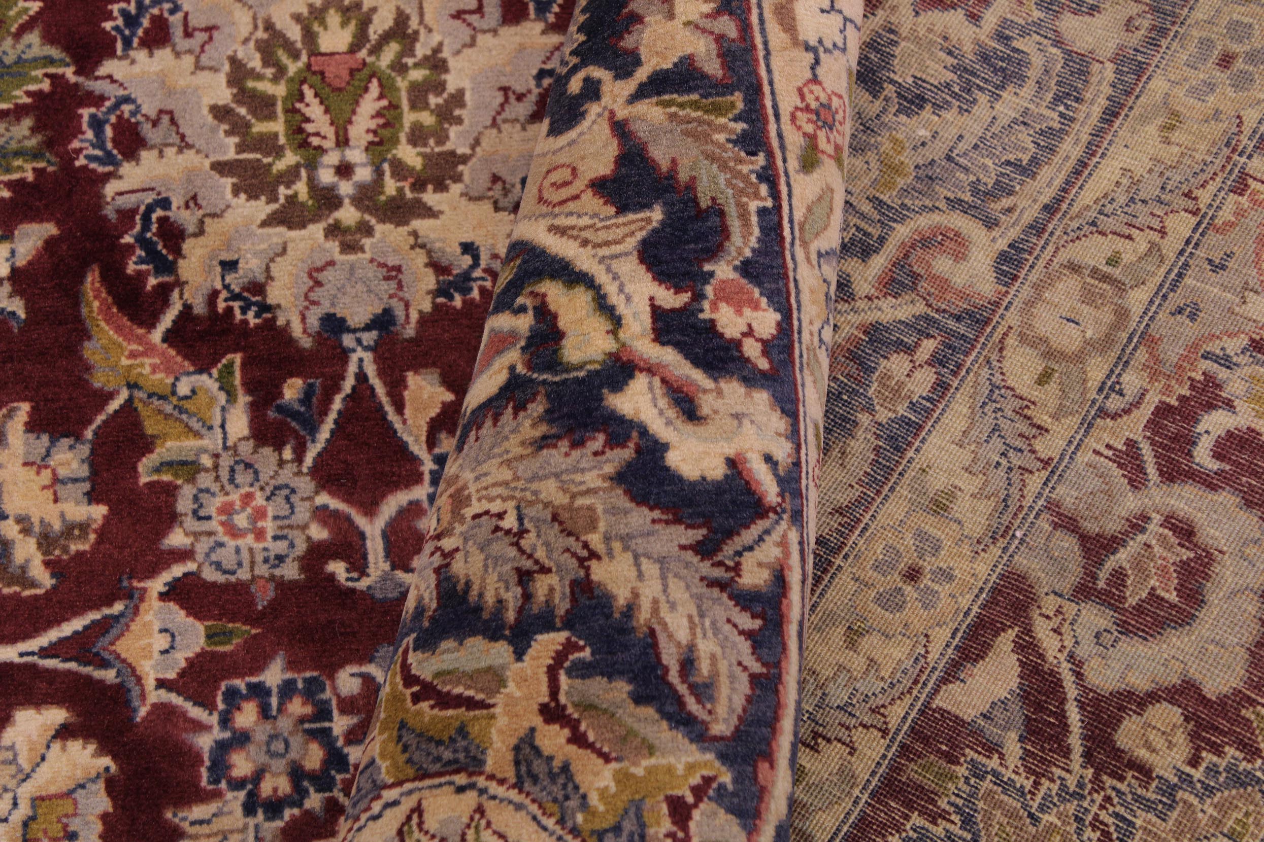 handmade Traditional Agra Maroon Blue Hand Knotted RECTANGLE 100% WOOL area rug 9x12