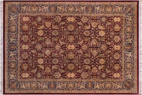 handmade Traditional Agra Maroon Blue Hand Knotted RECTANGLE 100% WOOL area rug 9x12
