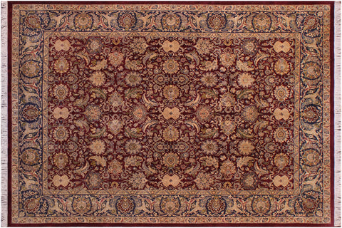 handmade Traditional Agra Maroon Blue Hand Knotted RECTANGLE 100% WOOL area rug 9x12