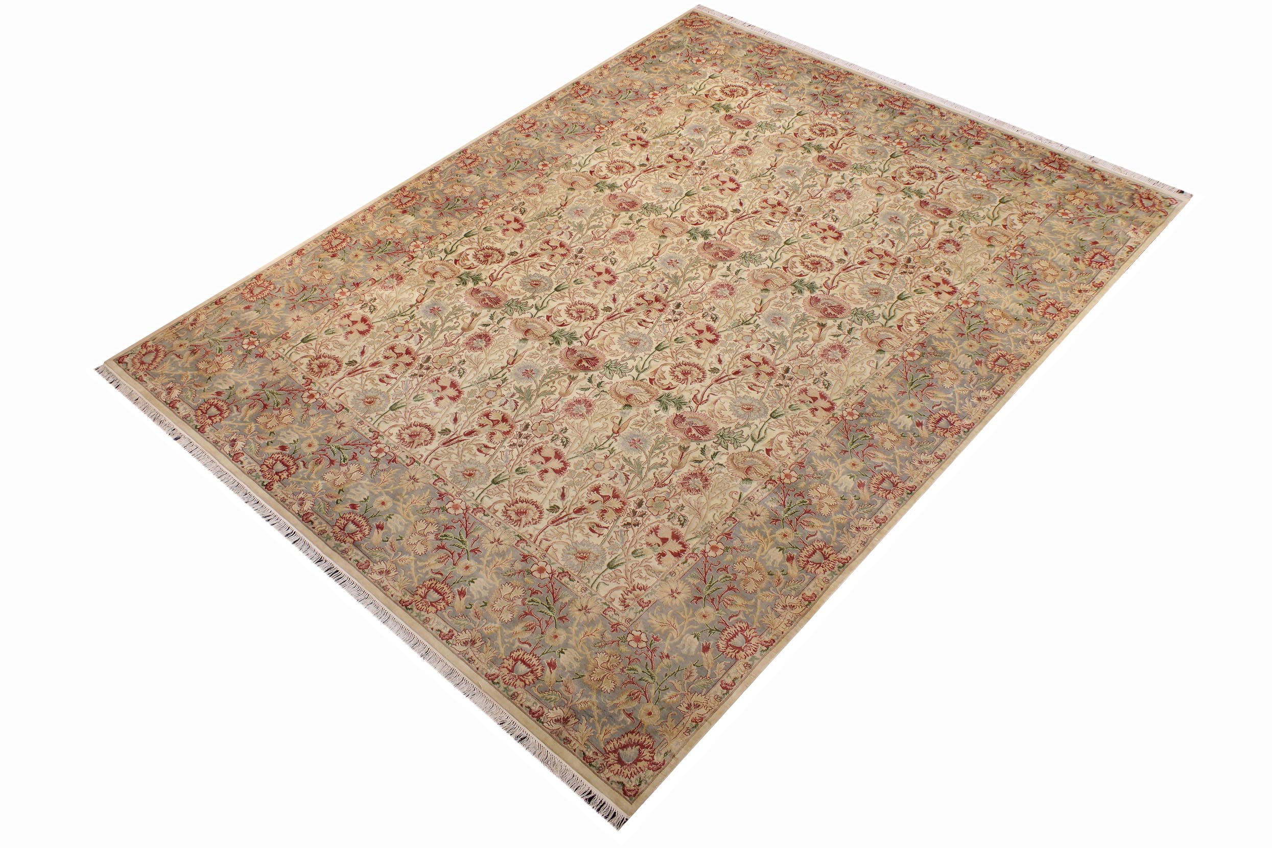 handmade Transitional Irfan Beige Gray Hand Knotted RECTANGLE 100% WOOL area rug 9x13