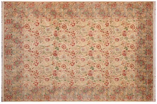 handmade Transitional Irfan Beige Gray Hand Knotted RECTANGLE 100% WOOL area rug 9x13