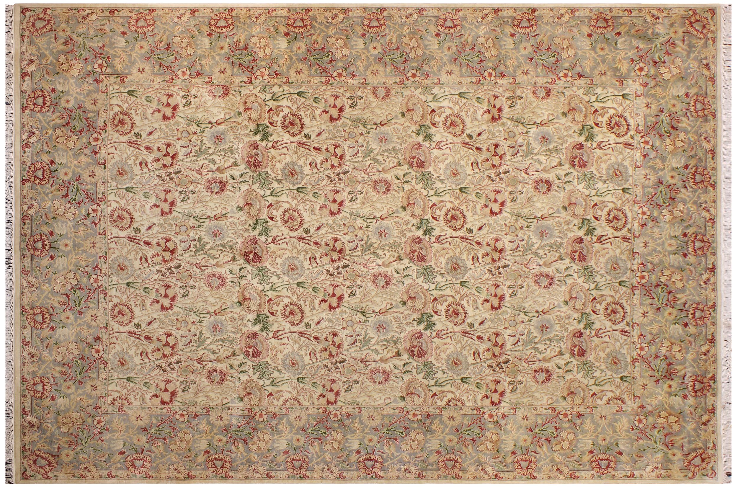 handmade Transitional Irfan Beige Gray Hand Knotted RECTANGLE 100% WOOL area rug 9x13