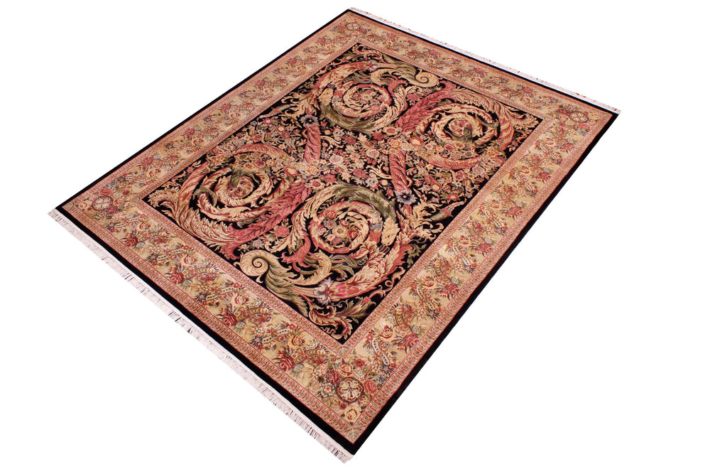 handmade Transitional Chand Black Beige Hand Knotted RECTANGLE 100% WOOL area rug 9x11