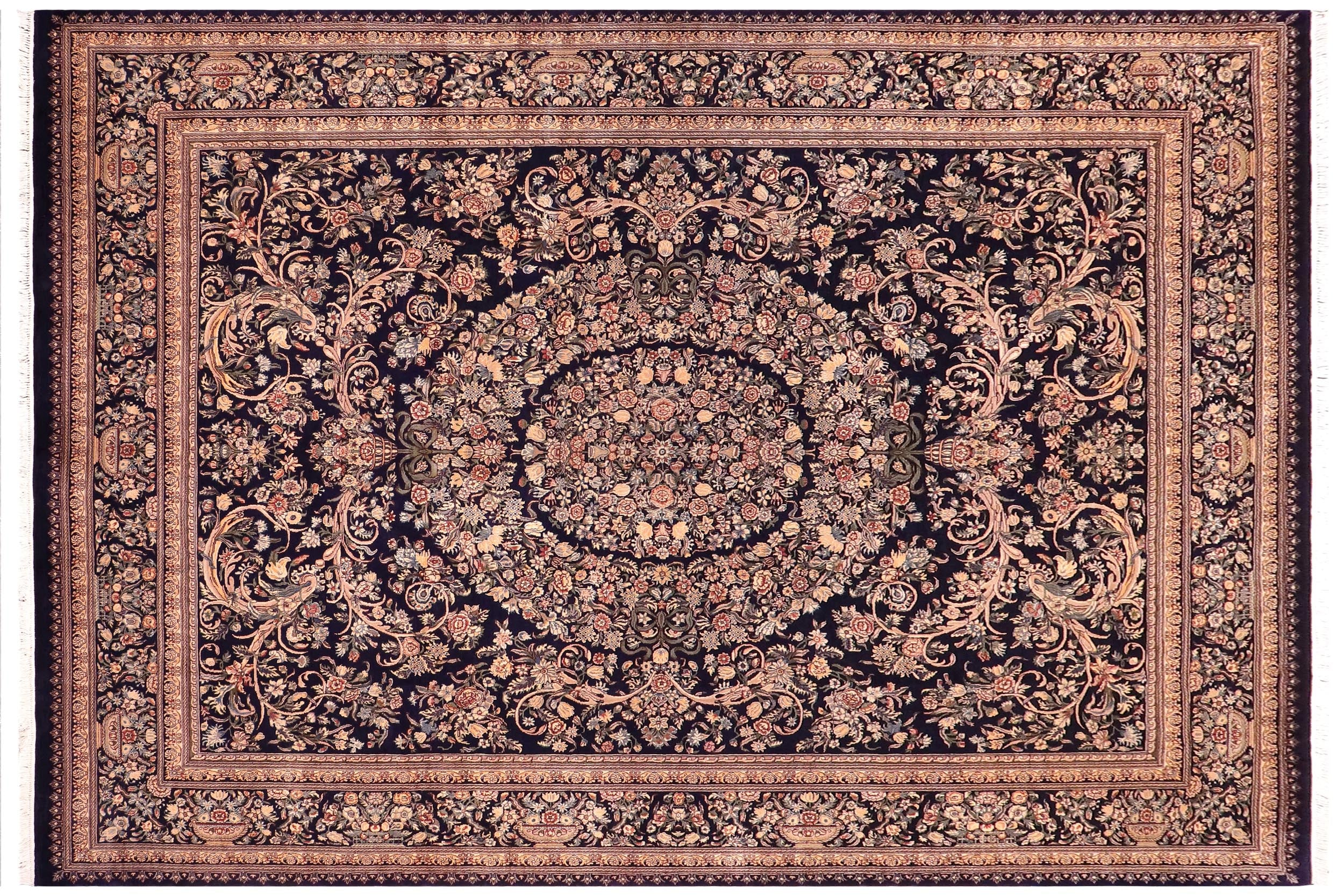 handmade Traditional Tamour Blue Gold Hand Knotted RECTANGLE 100% WOOL area rug 9x12