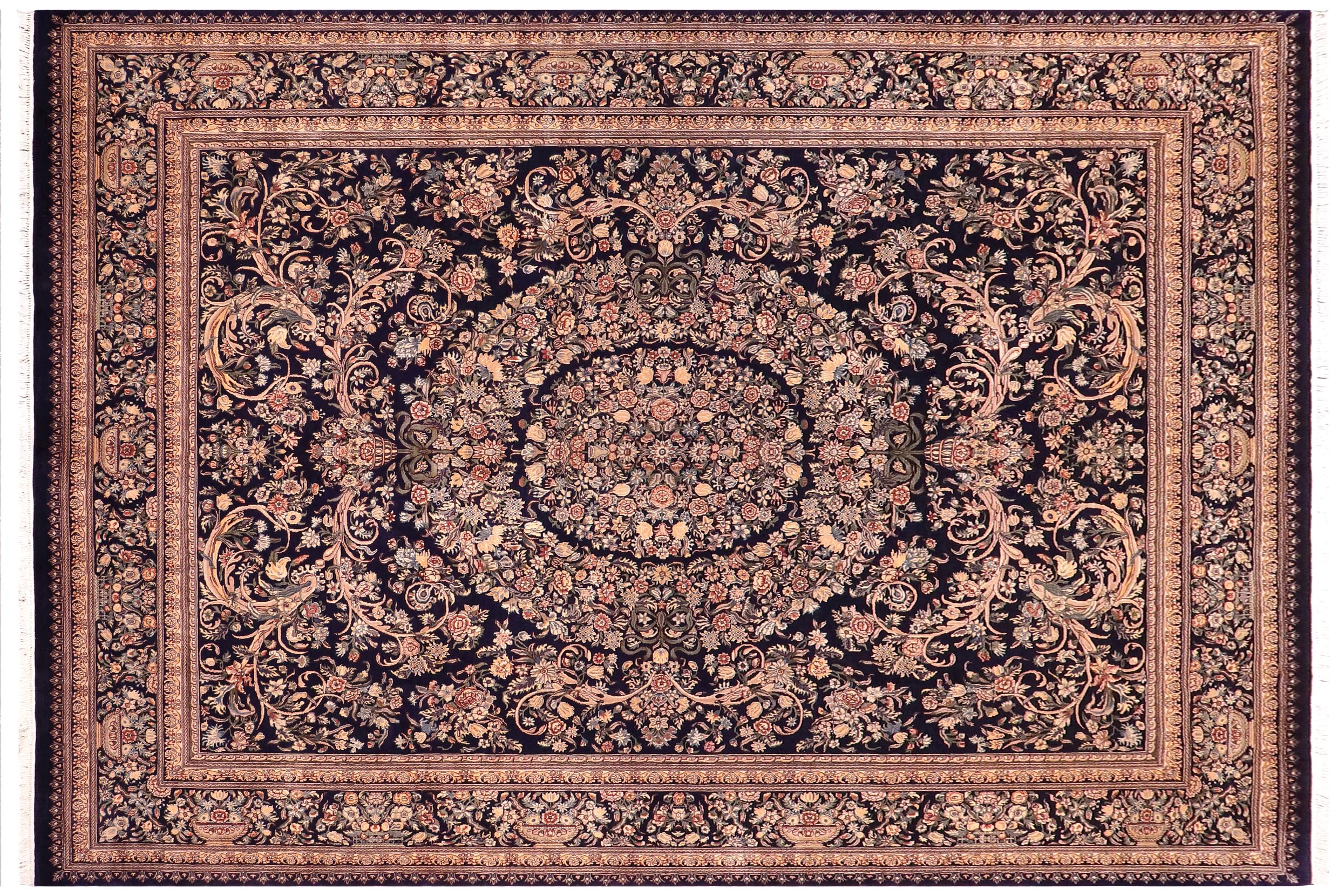 handmade Traditional Tamour Blue Gold Hand Knotted RECTANGLE 100% WOOL area rug 9x12
