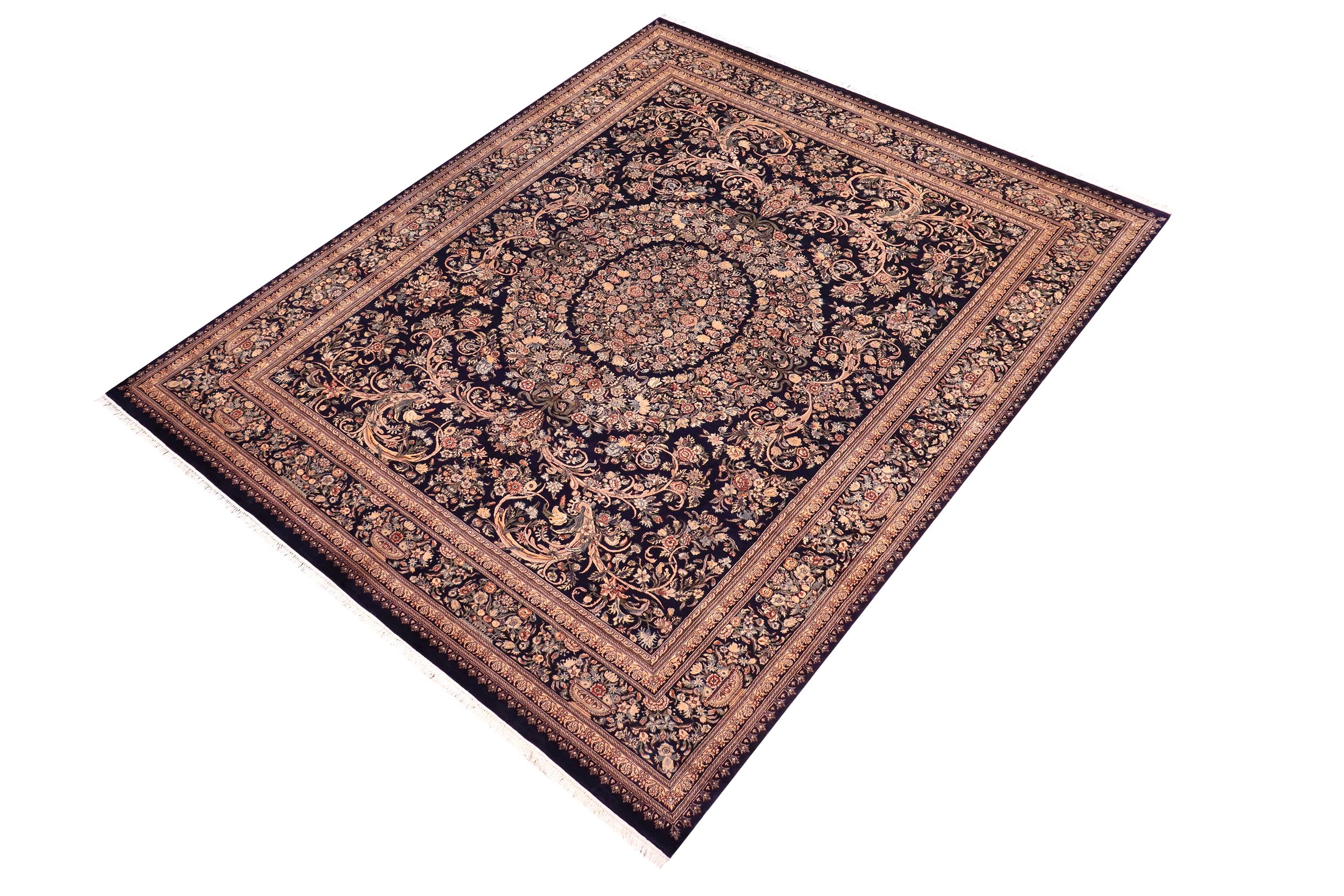 handmade Traditional Tamour Blue Gold Hand Knotted RECTANGLE 100% WOOL area rug 9x12