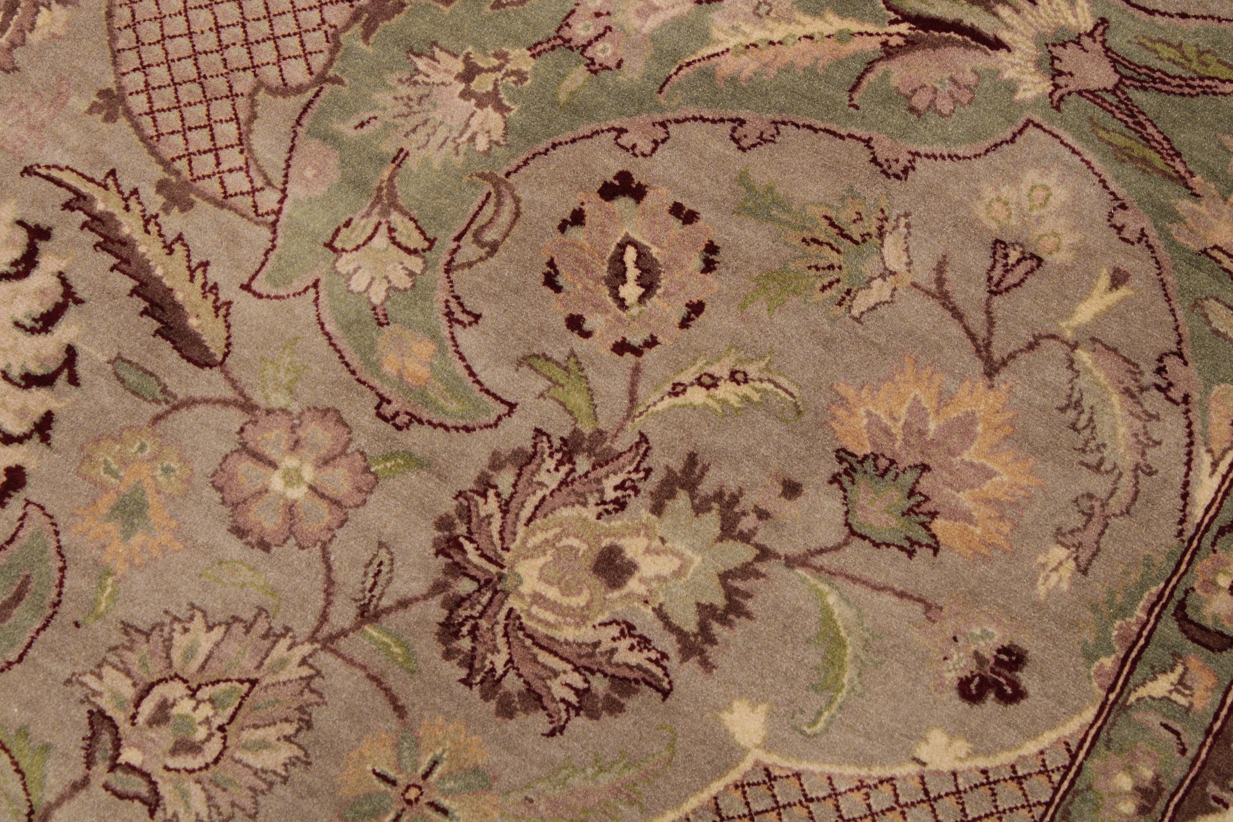 handmade Traditional Agra #2 Taupe Green Hand Knotted RECTANGLE 100% WOOL area rug 9x12