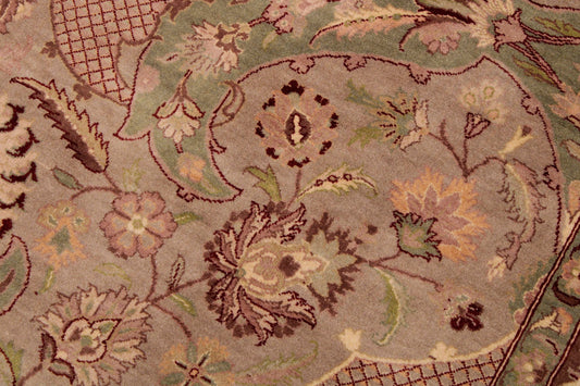 handmade Traditional Agra #2 Taupe Green Hand Knotted RECTANGLE 100% WOOL area rug 9x12