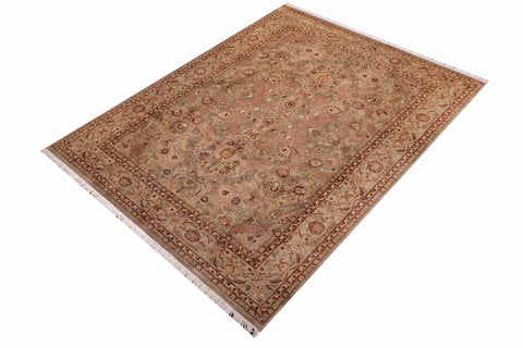 handmade Traditional Agra #2 Taupe Green Hand Knotted RECTANGLE 100% WOOL area rug 9x12