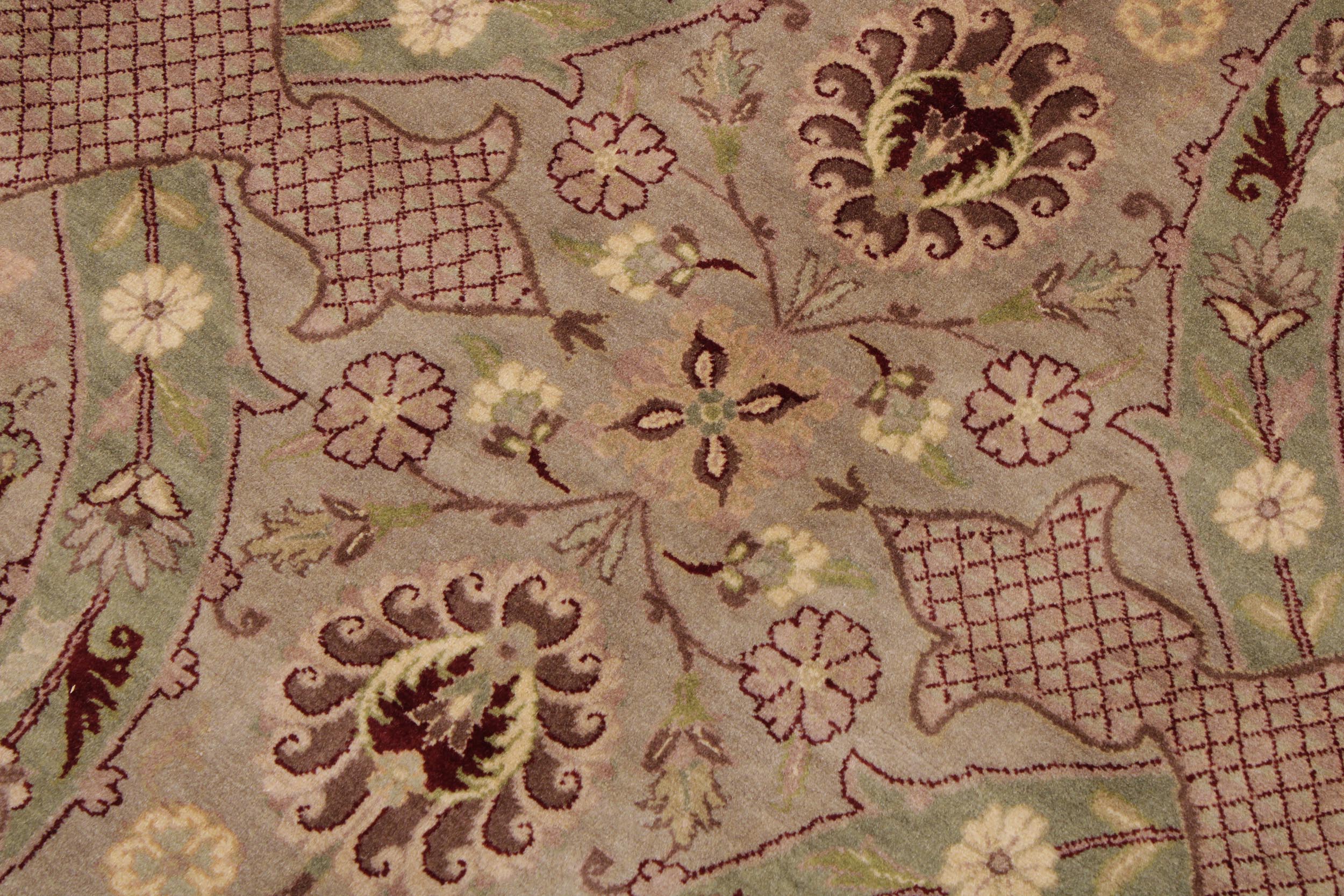 handmade Traditional Agra #2 Taupe Green Hand Knotted RECTANGLE 100% WOOL area rug 9x12