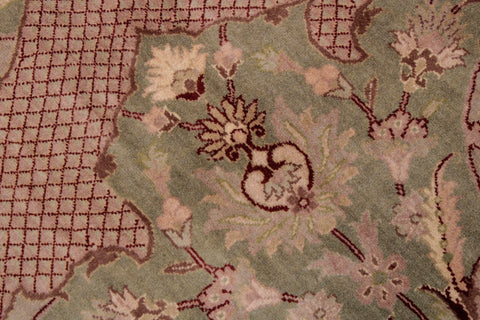 handmade Traditional Agra #2 Taupe Green Hand Knotted RECTANGLE 100% WOOL area rug 9x12