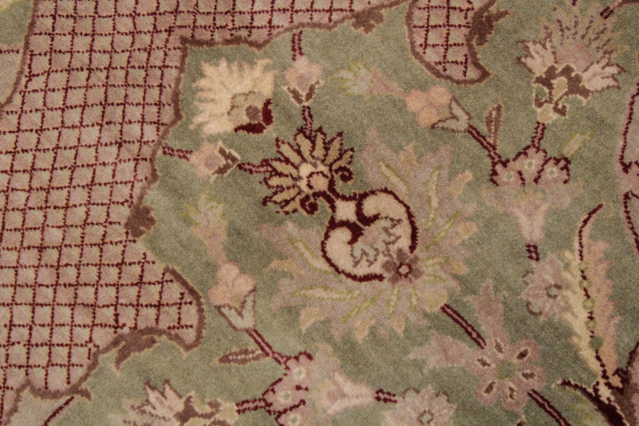 handmade Traditional Agra #2 Taupe Green Hand Knotted RECTANGLE 100% WOOL area rug 9x12