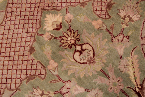 handmade Traditional Agra #2 Taupe Green Hand Knotted RECTANGLE 100% WOOL area rug 9x12