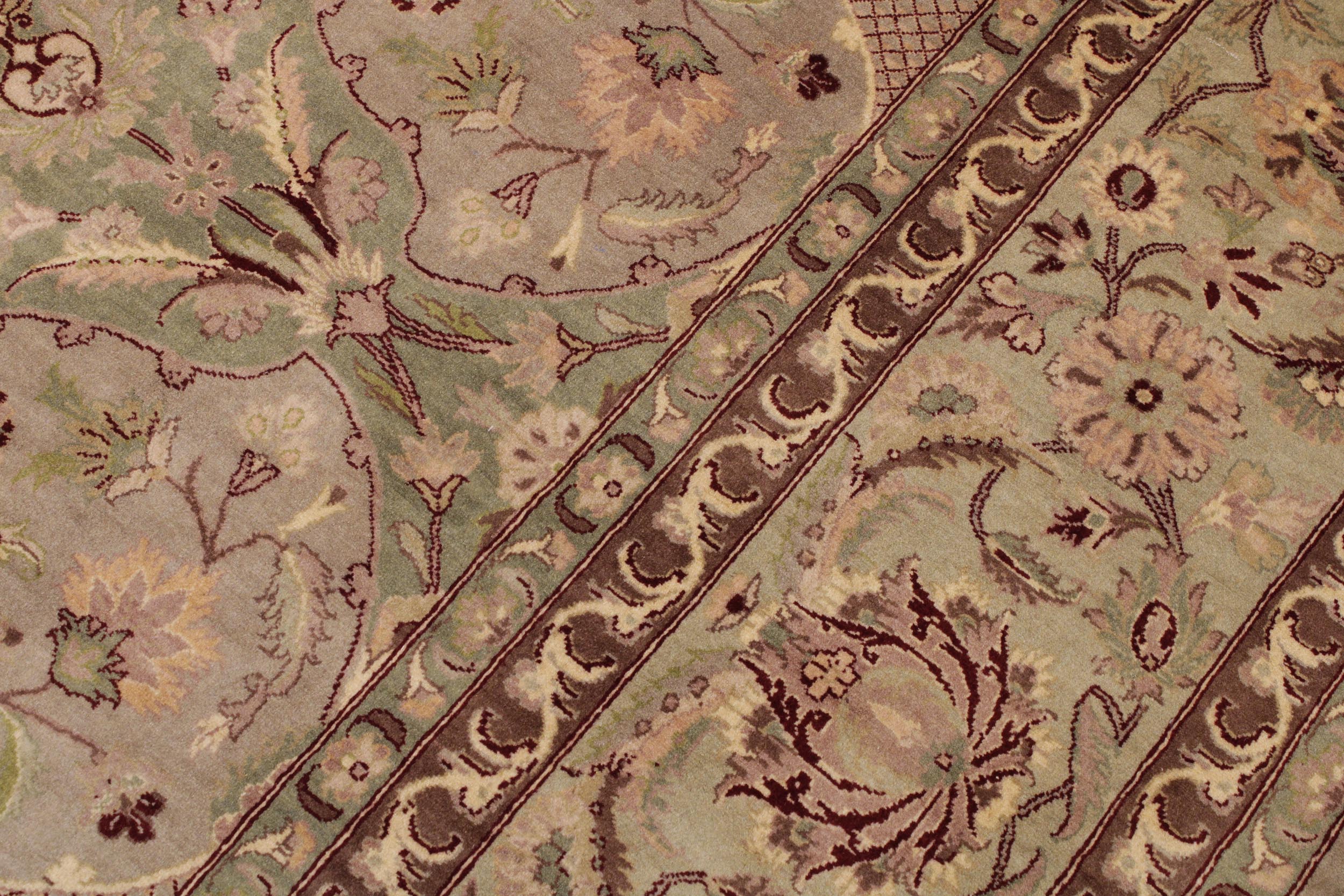 handmade Traditional Agra #2 Taupe Green Hand Knotted RECTANGLE 100% WOOL area rug 9x12