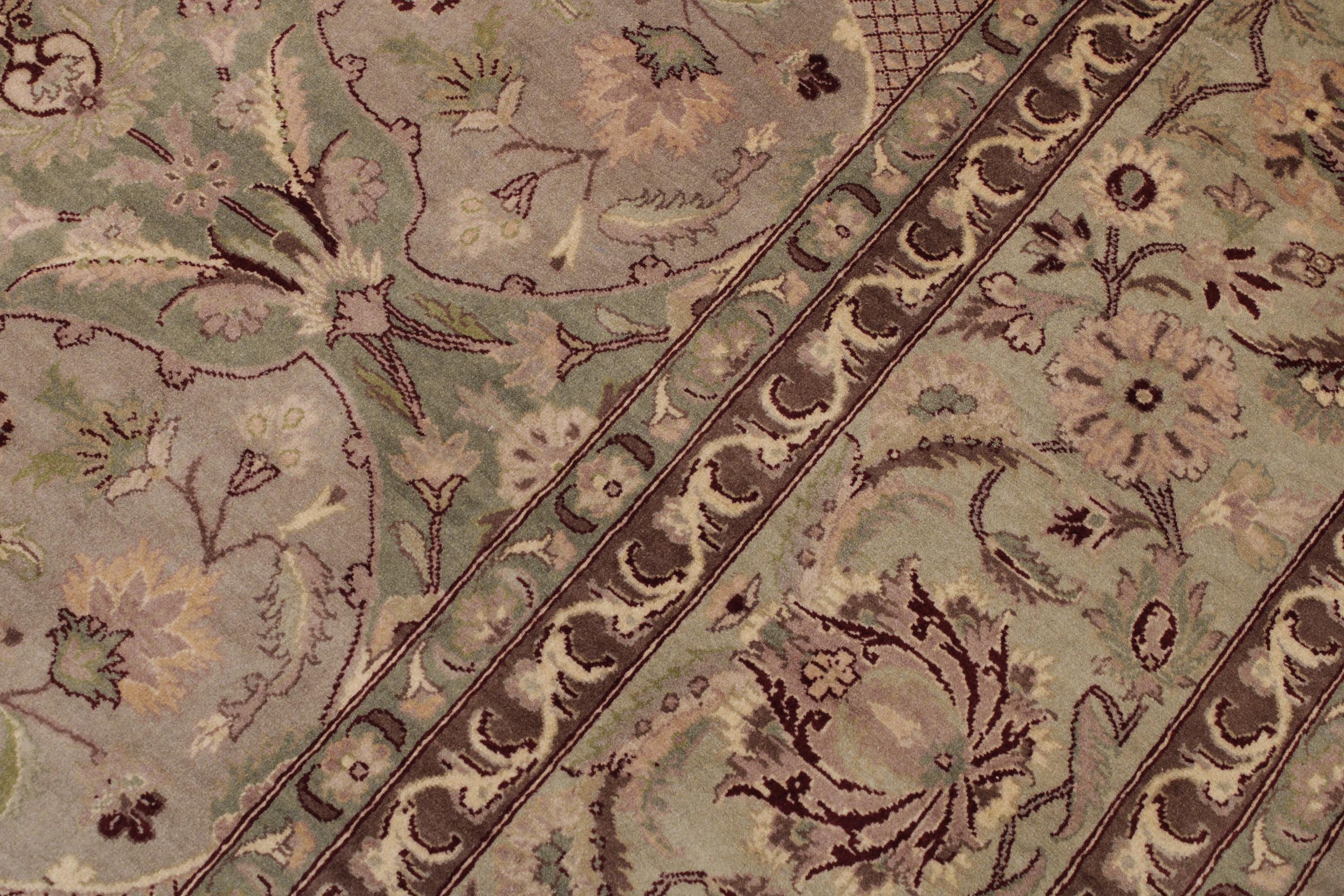 handmade Traditional Agra #2 Taupe Green Hand Knotted RECTANGLE 100% WOOL area rug 9x12