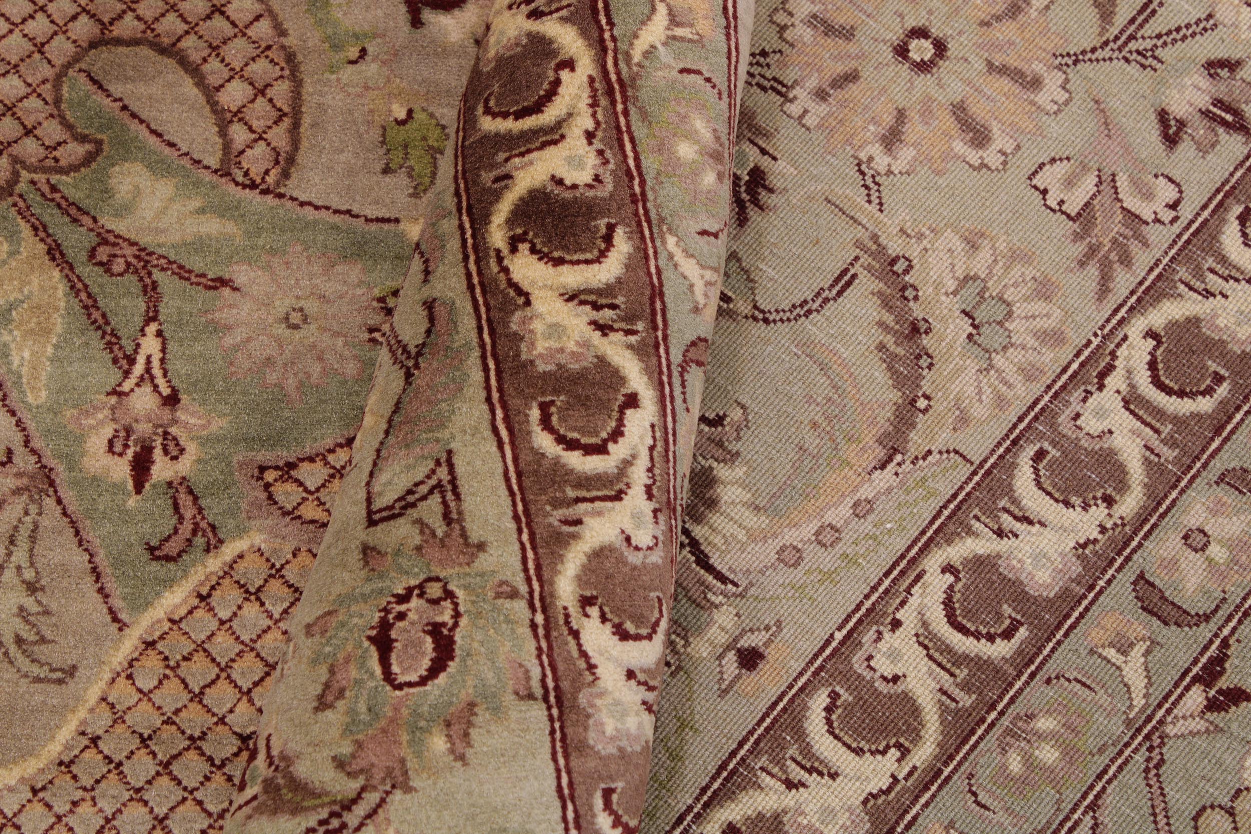 handmade Traditional Agra #2 Taupe Green Hand Knotted RECTANGLE 100% WOOL area rug 9x12