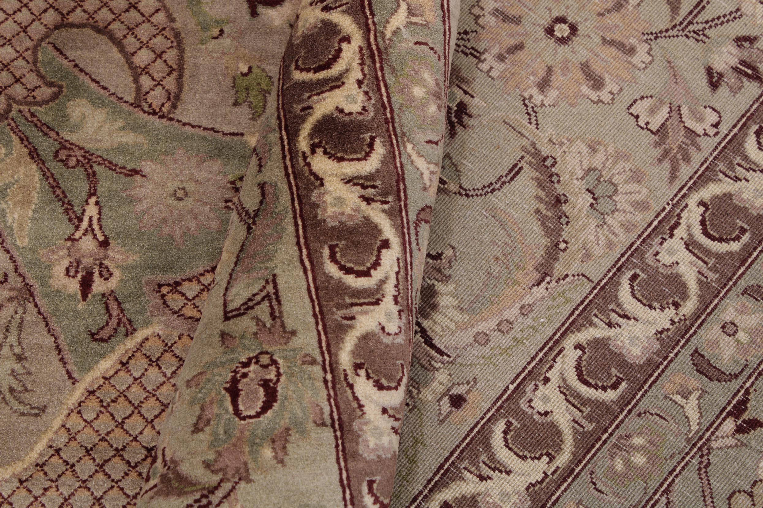 handmade Traditional Agra #2 Taupe Green Hand Knotted RECTANGLE 100% WOOL area rug 9x12