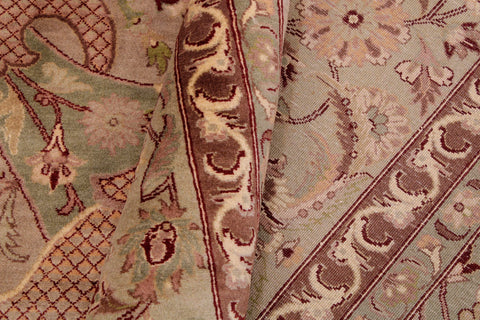 handmade Traditional Agra #2 Taupe Green Hand Knotted RECTANGLE 100% WOOL area rug 9x12