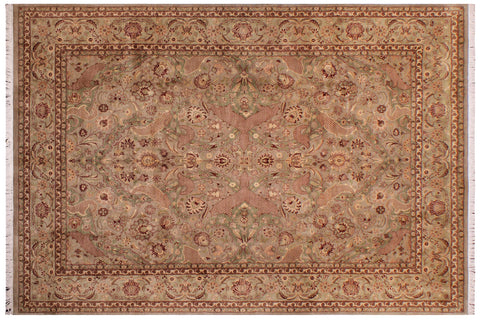 handmade Traditional Agra #2 Taupe Green Hand Knotted RECTANGLE 100% WOOL area rug 9x12