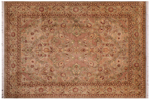 handmade Traditional Agra #2 Taupe Green Hand Knotted RECTANGLE 100% WOOL area rug 9x12