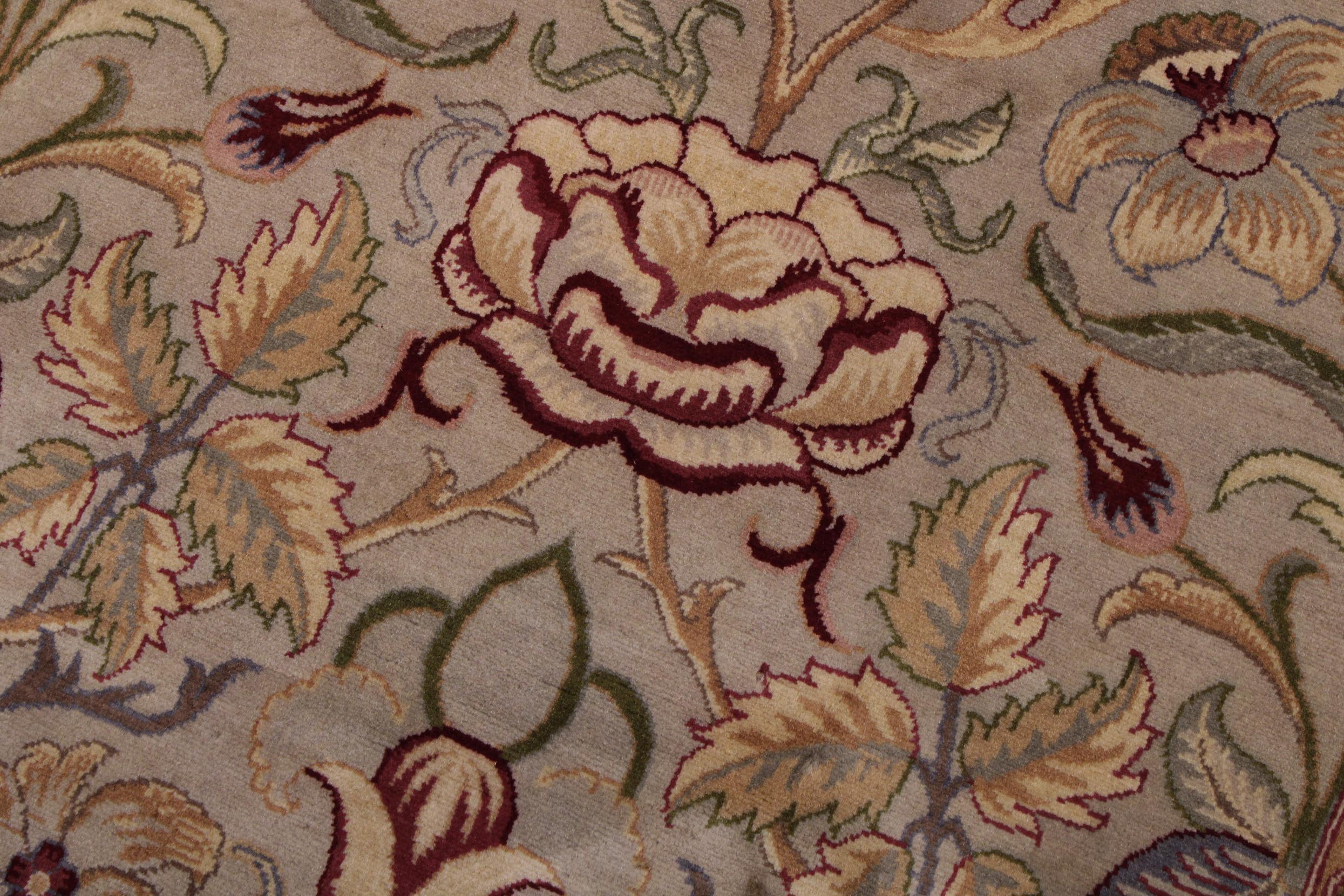 handmade Transitional Lily Taupe Red Hand Knotted RECTANGLE 100% WOOL area rug 9x12