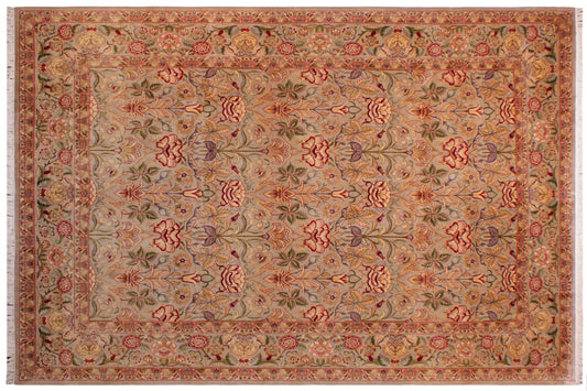 handmade Transitional Lily Taupe Red Hand Knotted RECTANGLE 100% WOOL area rug 9x12