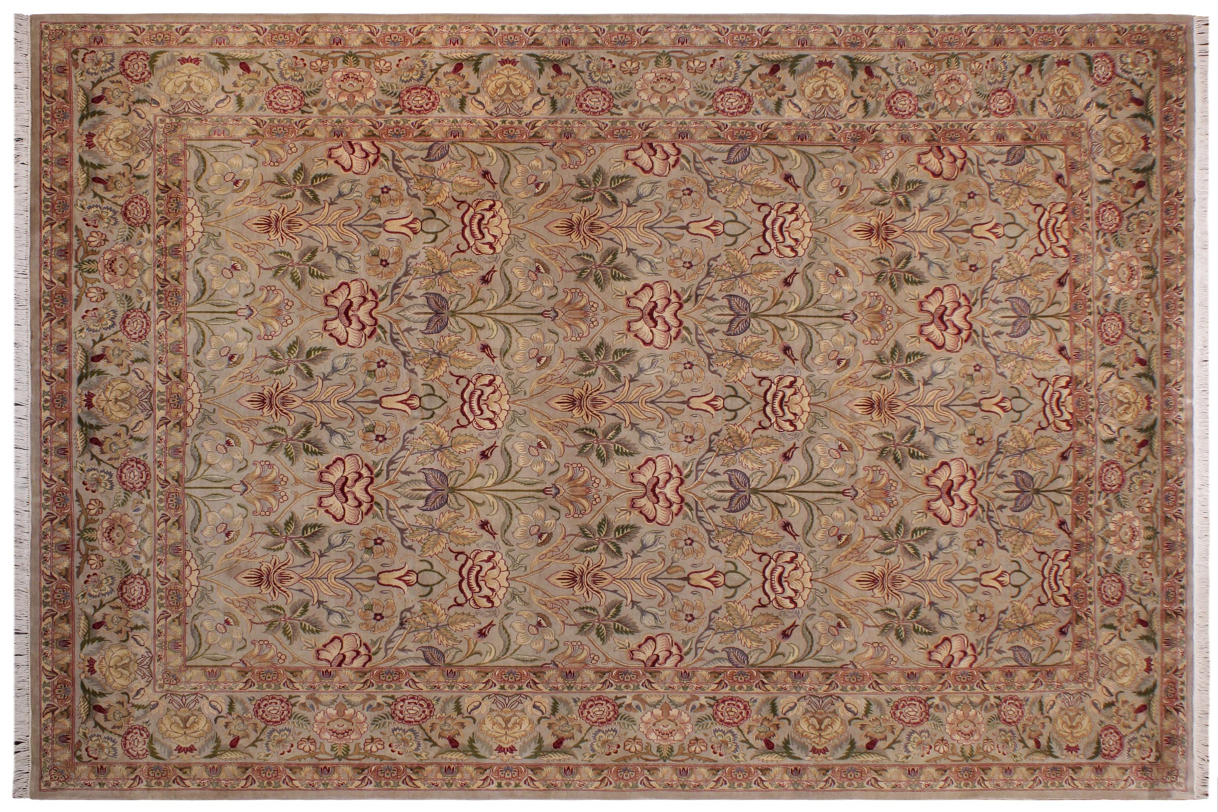 handmade Transitional Lily Taupe Red Hand Knotted RECTANGLE 100% WOOL area rug 9x12