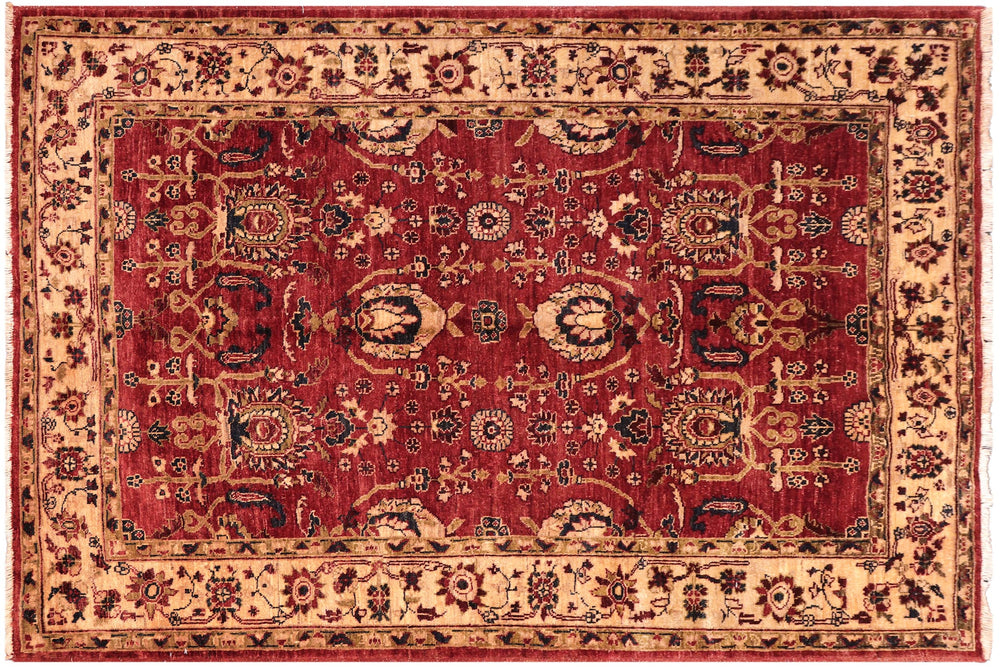 handmade Traditional Kafkaz Red Ivory Hand Knotted RECTANGLE 100% WOOL area rug 5x6