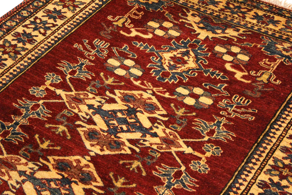 handmade Geometric Super Kazak Red Gold Hand Knotted RECTANGLE 100% WOOL area rug 4' x 6'