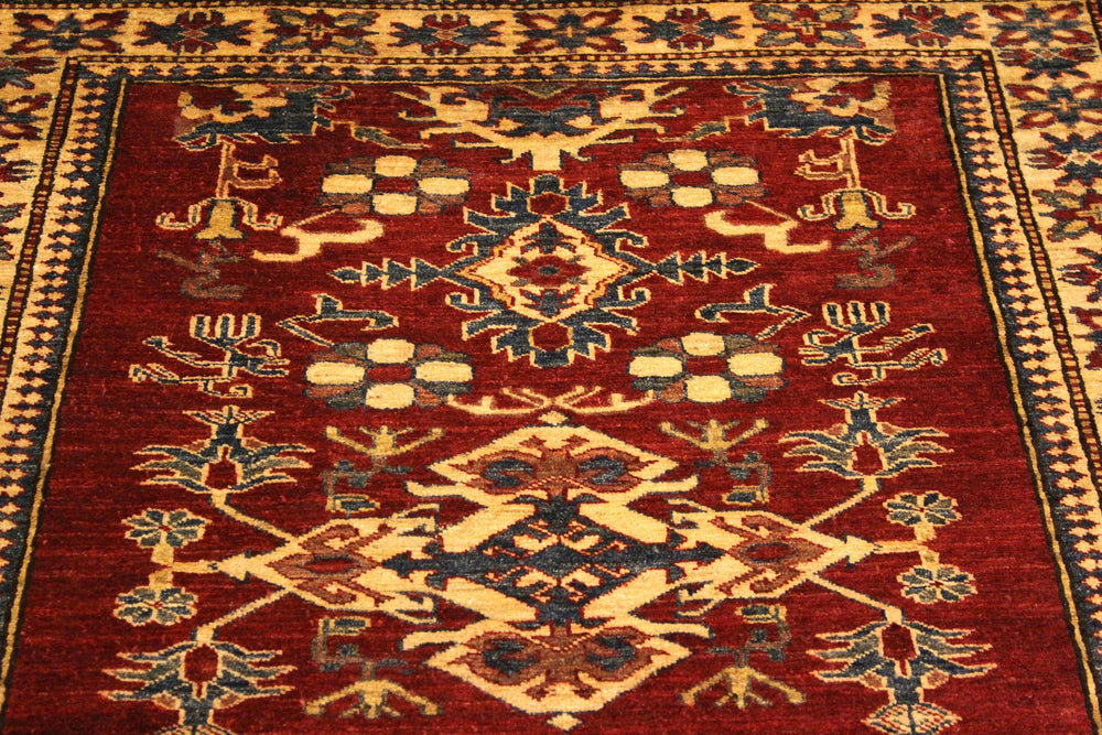 handmade Geometric Super Kazak Red Gold Hand Knotted RECTANGLE 100% WOOL area rug 4' x 6'