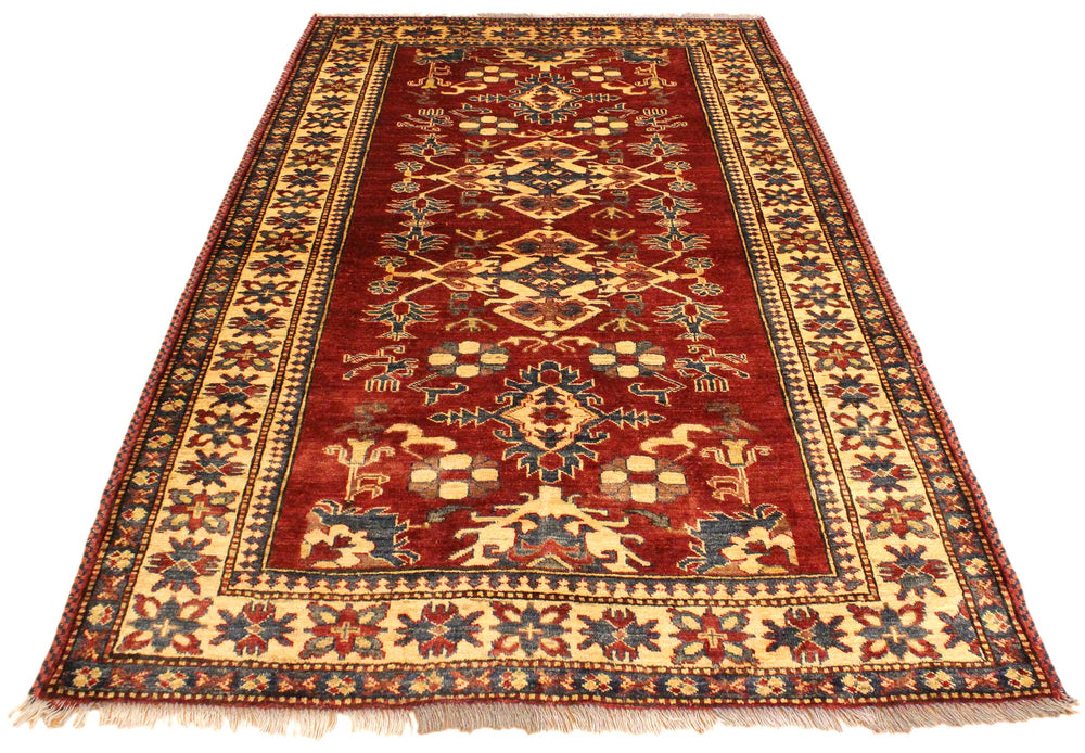 handmade Geometric Super Kazak Red Gold Hand Knotted RECTANGLE 100% WOOL area rug 4' x 6'