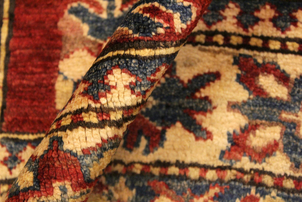 handmade Geometric Super Kazak Red Gold Hand Knotted RECTANGLE 100% WOOL area rug 4' x 6'