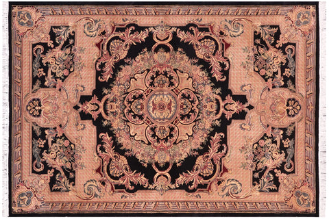 handmade Traditional Savonarrie Black Tan Hand Knotted RECTANGLE 100% WOOL area rug 5x7