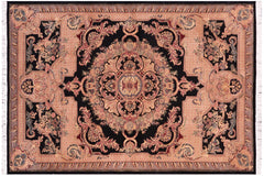 handmade Traditional Savonarrie Black Tan Hand Knotted RECTANGLE 100% WOOL area rug 5x7