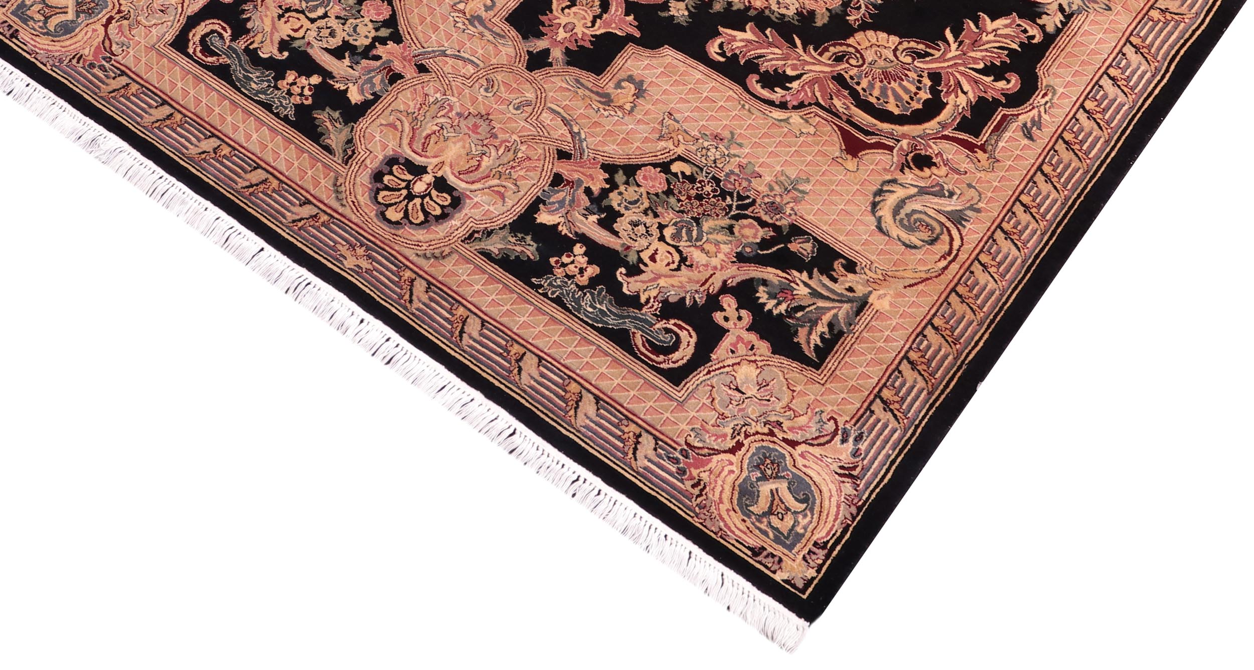 handmade Traditional Savonarrie Black Tan Hand Knotted RECTANGLE 100% WOOL area rug 5x7
