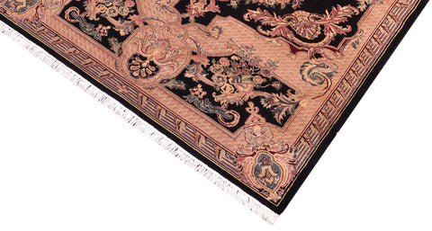 handmade Traditional Savonarrie Black Tan Hand Knotted RECTANGLE 100% WOOL area rug 5x7