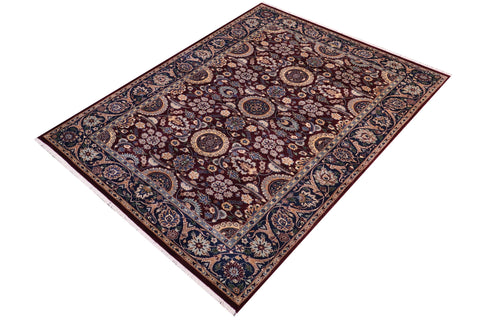 handmade Transitional Agra Tabriz Maroon Blue Hand Knotted RECTANGLE 100% WOOL area rug 5x7