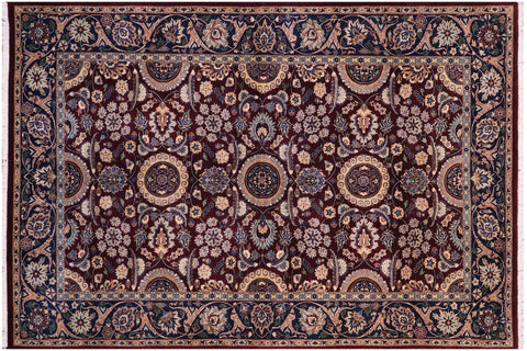 handmade Transitional Agra Tabriz Maroon Blue Hand Knotted RECTANGLE 100% WOOL area rug 5x7