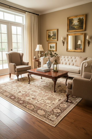 handmade Transitional Sultanabad Beige Green Hand Knotted RECTANGLE 100% WOOL area rug 5x7