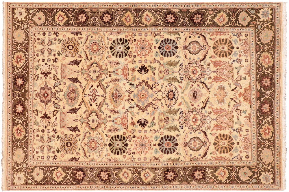 handmade Transitional Sultanabad Beige Green Hand Knotted RECTANGLE 100% WOOL area rug 5x7