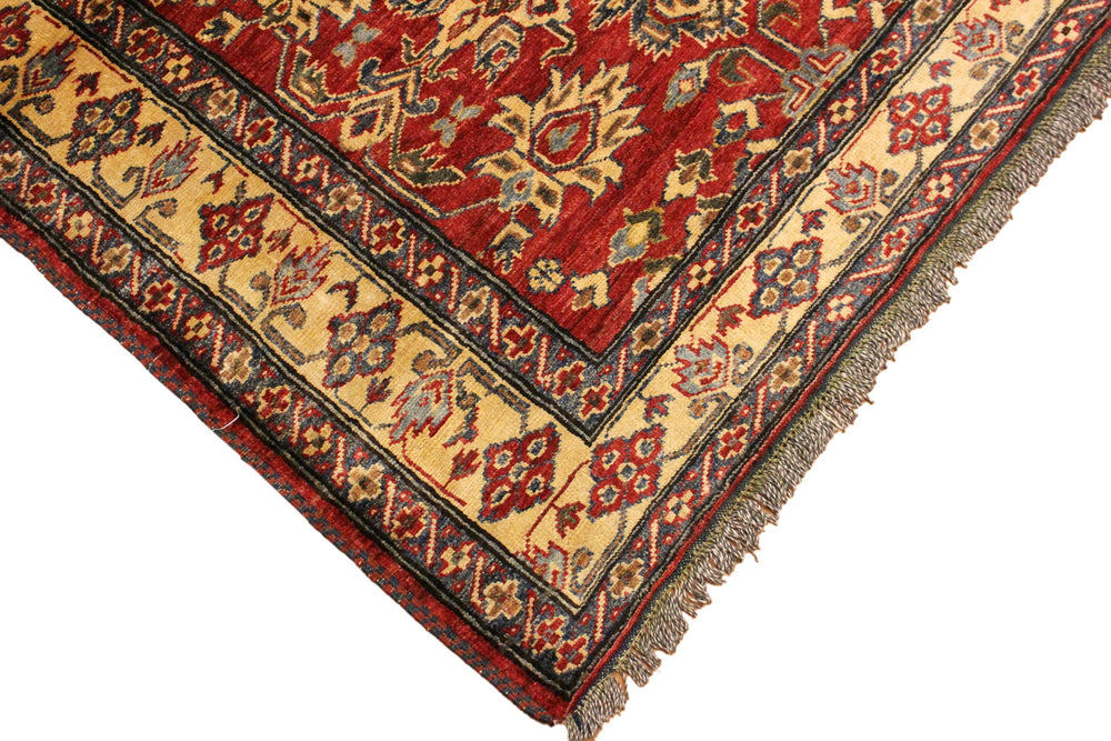 handmade Geometric Super Kazak Red Gold Hand Knotted RECTANGLE 100% WOOL area rug 4' x 5'