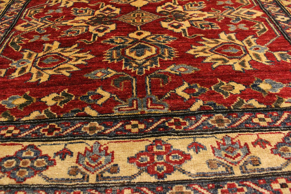 handmade Geometric Super Kazak Red Gold Hand Knotted RECTANGLE 100% WOOL area rug 4' x 5'