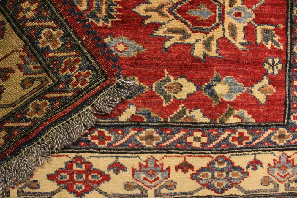 handmade Geometric Super Kazak Red Gold Hand Knotted RECTANGLE 100% WOOL area rug 4' x 5'