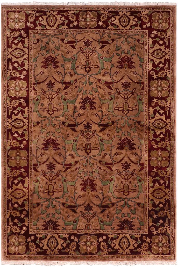 Traditional  Belva Lt. Brown Drk. Red Hand Knotted Area rugs 5 x 7