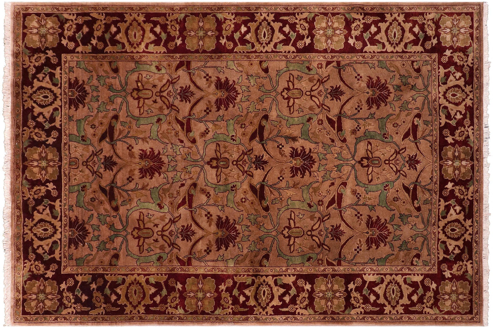 handmade Transitional  Lt. Brown Drk. Red Hand Knotted RECTANGLE 100% WOOL area rug 5x7