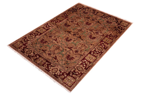 handmade Transitional  Lt. Brown Drk. Red Hand Knotted RECTANGLE 100% WOOL area rug 5x7